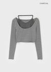 Popoa Set - Striped Long-sleeved T-shirt, Halter Top