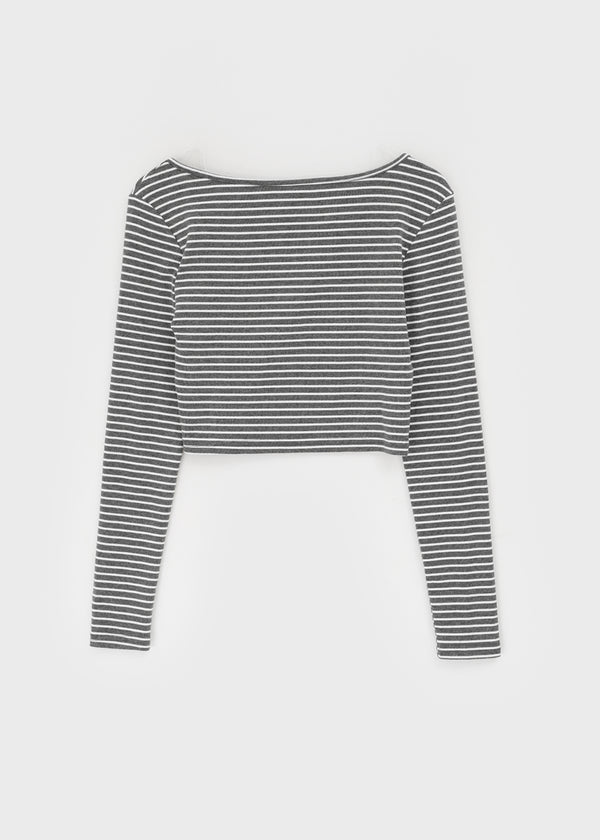 Popoa Set - Striped Long-sleeved T-shirt, Halter Top