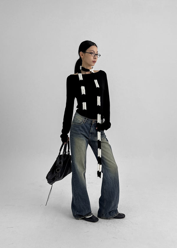 Calf Vintage Washed Bootcut Denim Pants