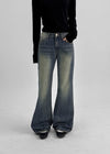 Calf Vintage Washed Bootcut Denim Pants
