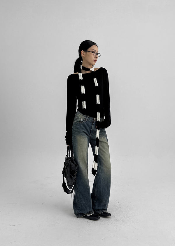 Calf Vintage Washed Bootcut Denim Pants