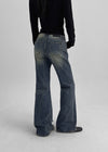 Calf Vintage Washed Bootcut Denim Pants