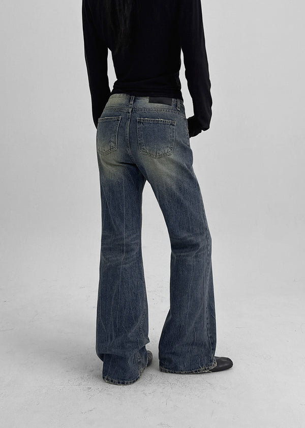 Calf Vintage Washed Bootcut Denim Pants