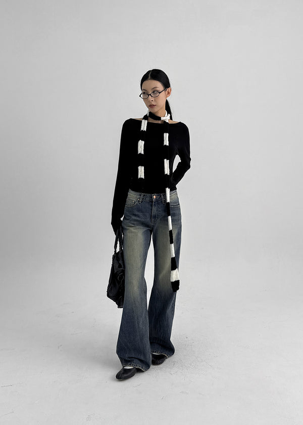 Calf Vintage Washed Bootcut Denim Pants