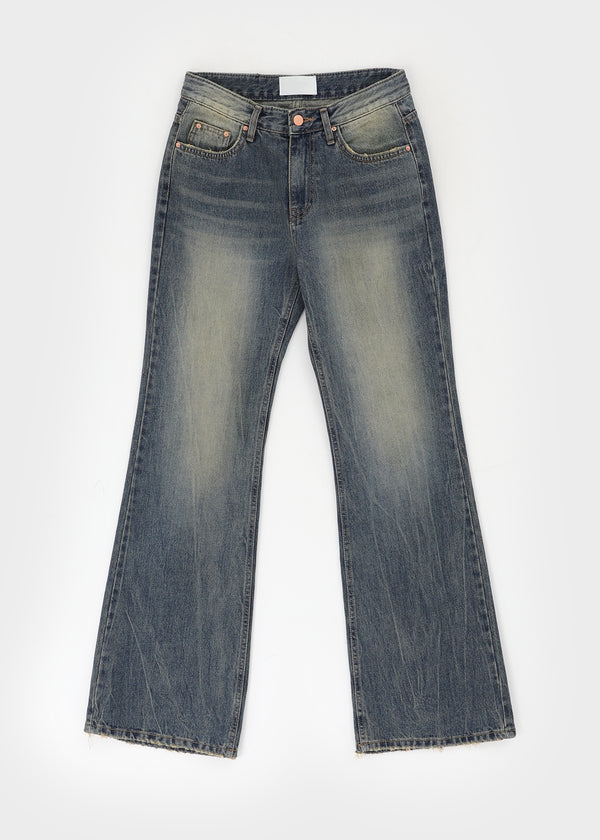 Calf Vintage Washed Bootcut Denim Pants