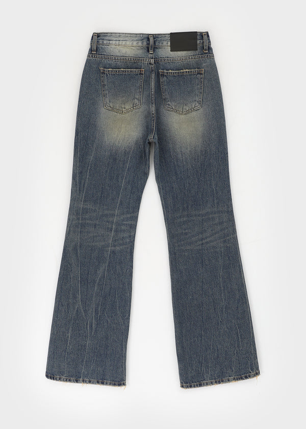 Calf Vintage Washed Bootcut Denim Pants