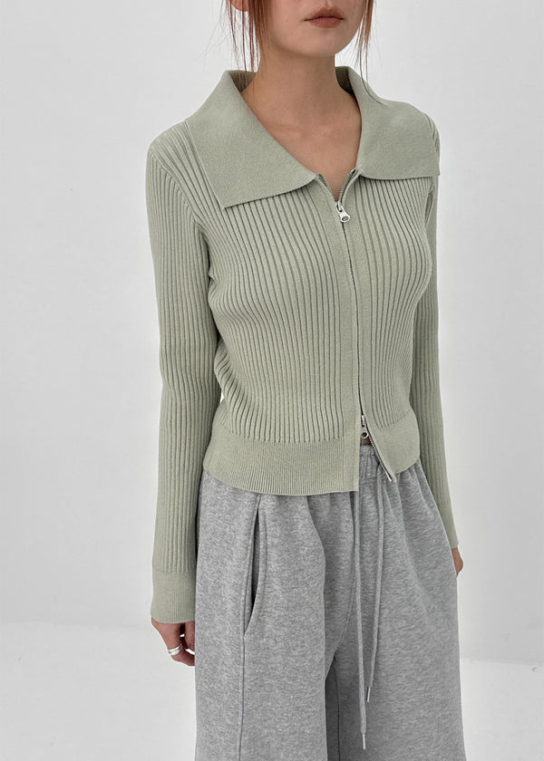 All-net two-way knit zip-up