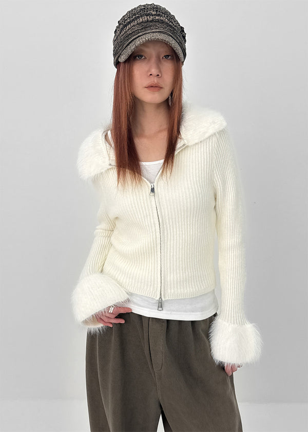 Dencel Fur Collar Knit Zip-Up