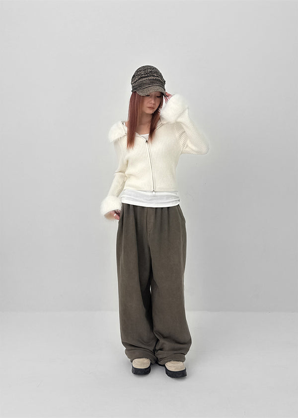 Dencel Fur Collar Knit Zip-Up