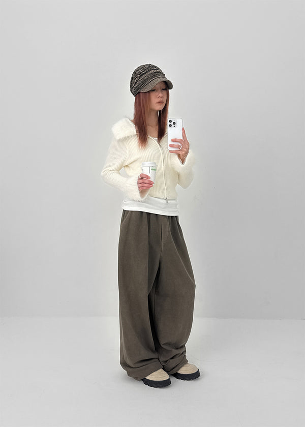 Dencel Fur Collar Knit Zip-Up