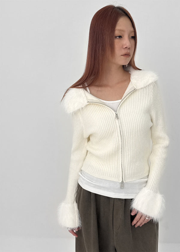 Dencel Fur Collar Knit Zip-Up