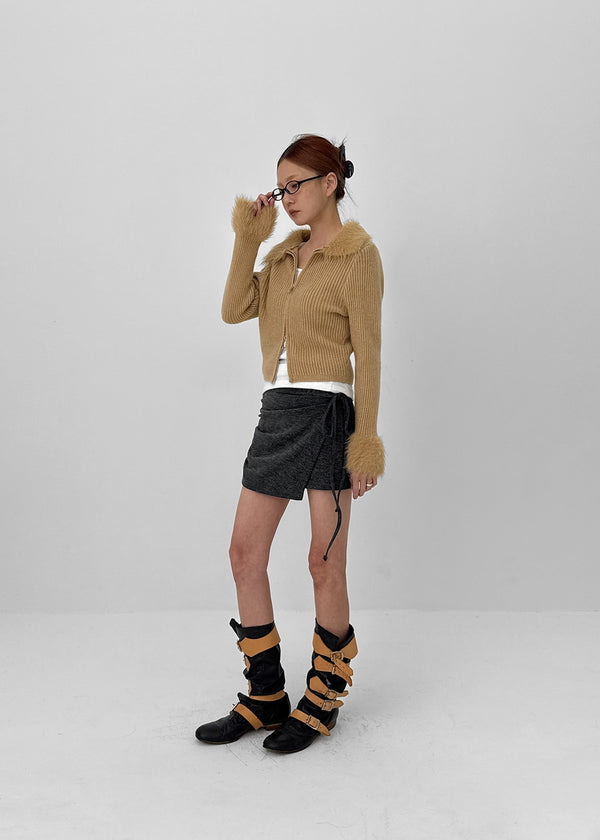 Dencel Fur Collar Knit Zip-Up