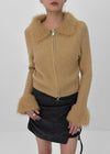 Dencel Fur Collar Knit Zip-Up