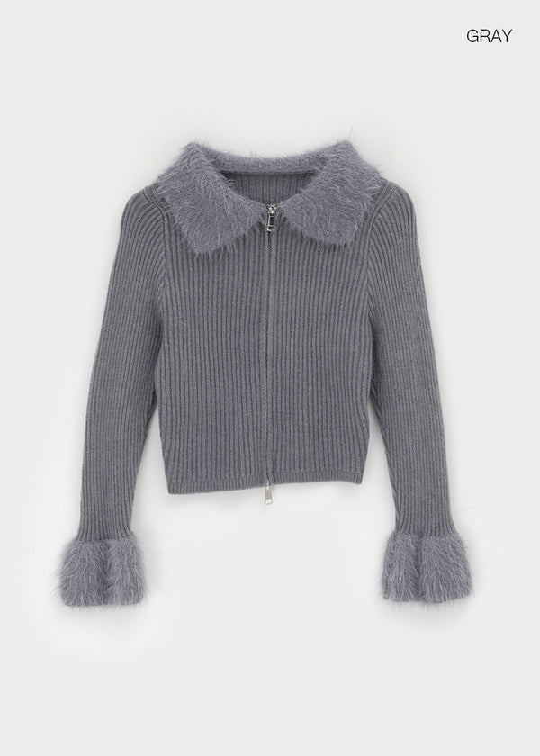Dencel Fur Collar Knit Zip-Up
