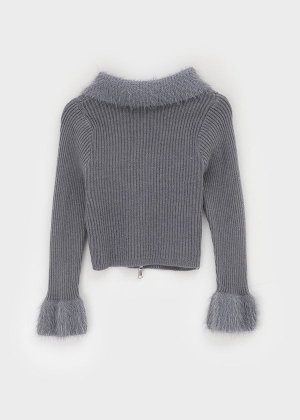 Dencel Fur Collar Knit Zip-Up