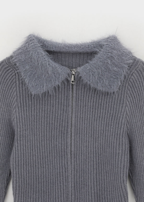 Dencel Fur Collar Knit Zip-Up