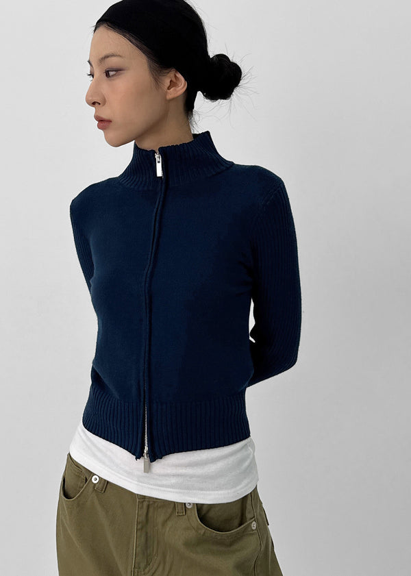 Nucat High Neck Two-way Ribbed Knit Zip-up