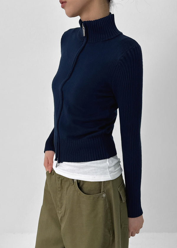 Nucat High Neck Two-way Ribbed Knit Zip-up
