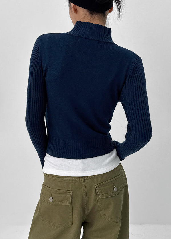 Nucat High Neck Two-way Ribbed Knit Zip-up