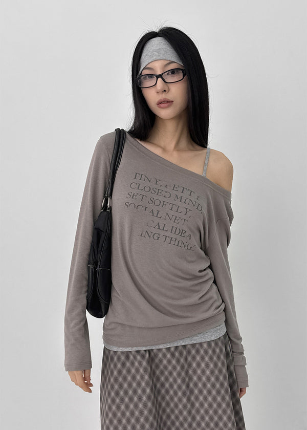 Sowan 透視一字肩長袖T恤