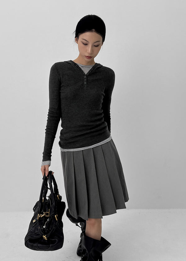 Liene Button Ribbed Hooded Knit