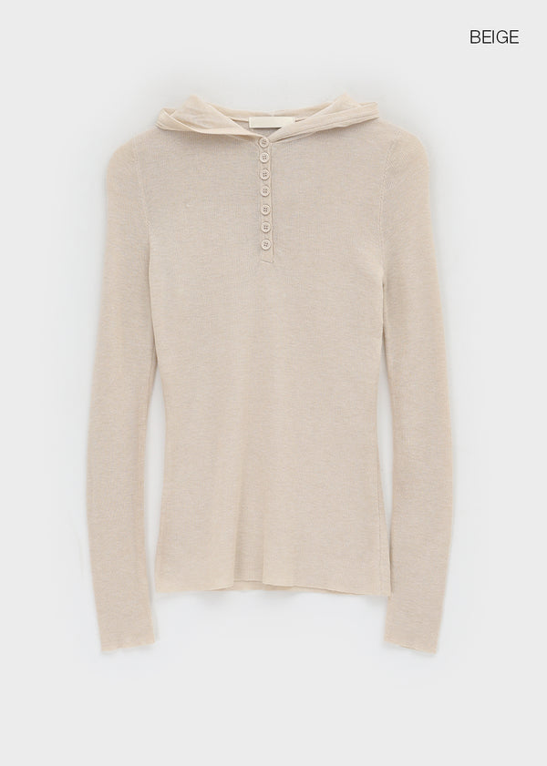 Liene Button Ribbed Hooded Knit