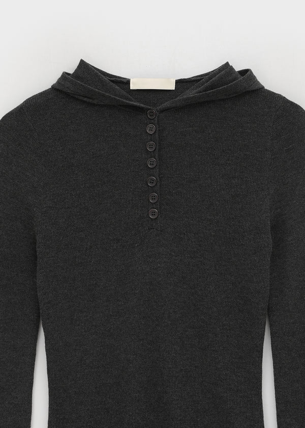 Liene Button Ribbed Hooded Knit