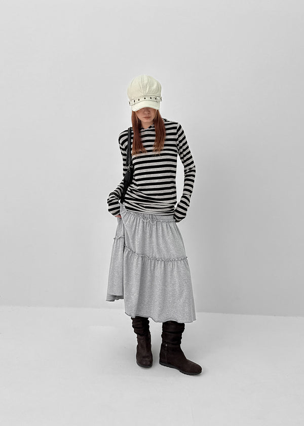 Diyan Stripe Long Hooded Long Sleeve T-shirt