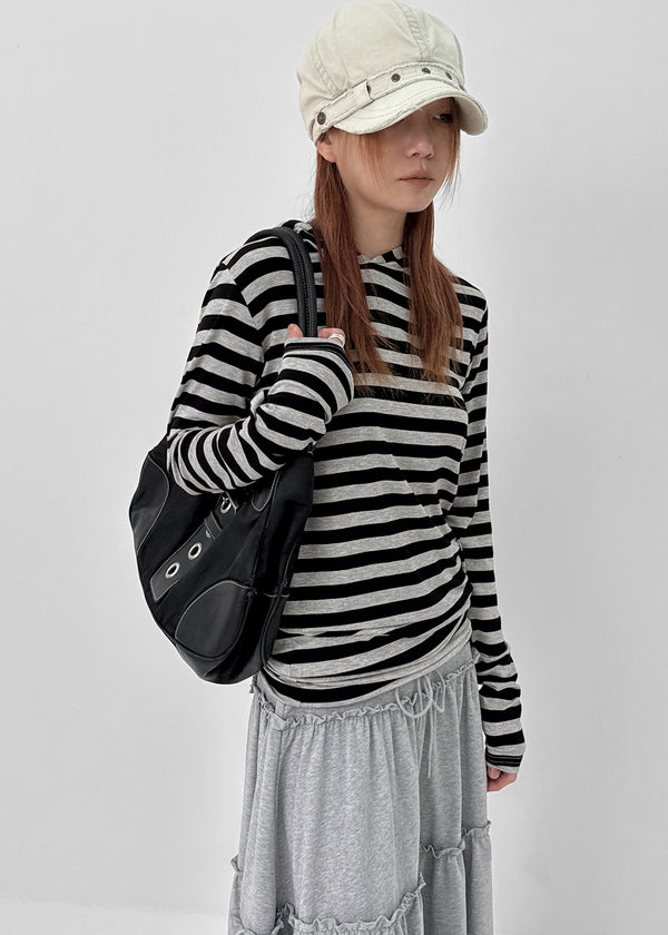 Diyan Stripe Long Hooded Long Sleeve T-shirt