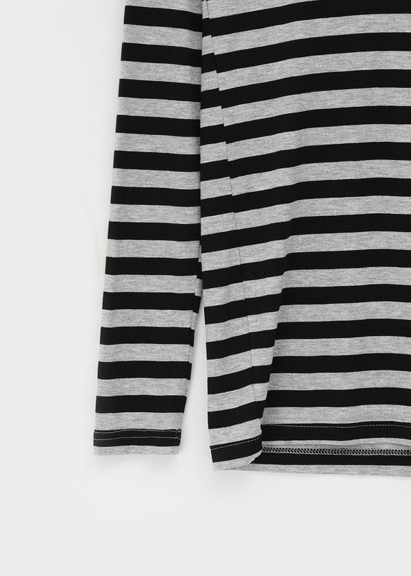 Diyan Stripe Long Hooded Long Sleeve T-shirt