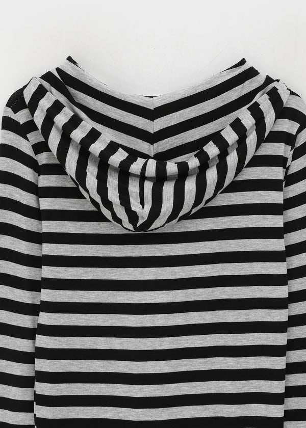 Diyan Stripe Long Hooded Long Sleeve T-shirt