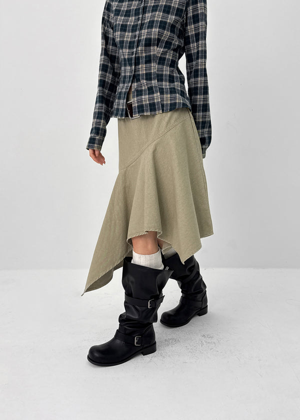 Herun Slouchy Buckle Leather Long Boots