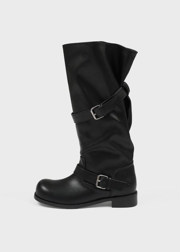Herun Slouchy Buckle Leather Long Boots