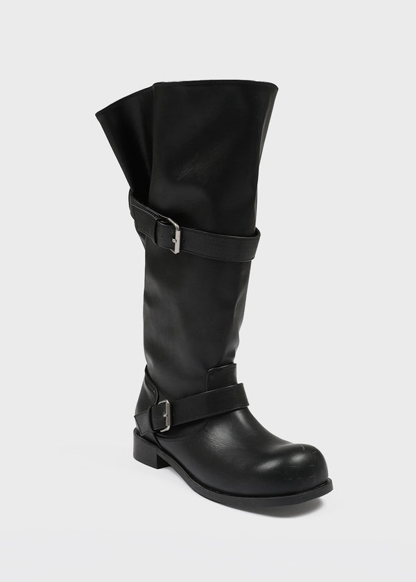 Herun Slouchy Buckle Leather Long Boots