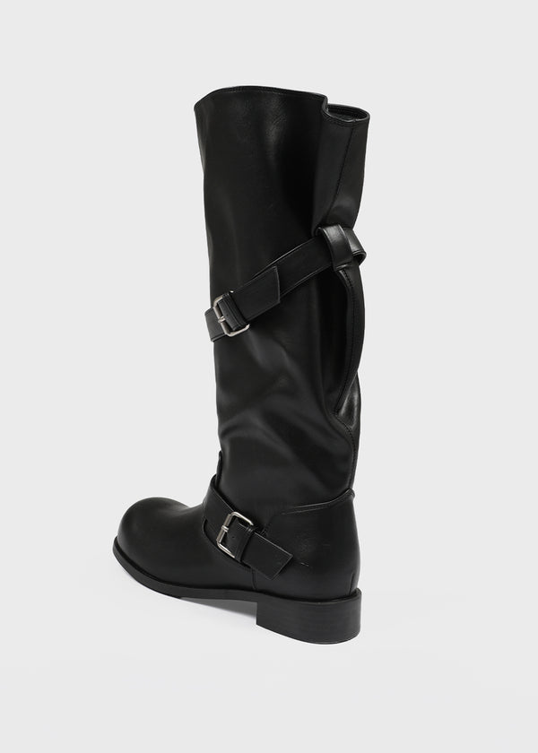 Herun Slouchy Buckle Leather Long Boots
