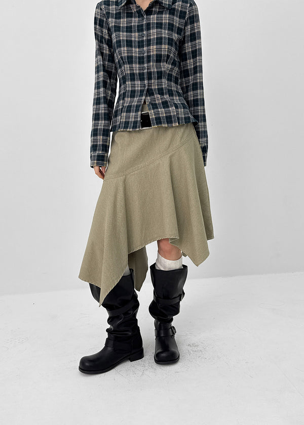 Moric Washed Uneven Midi Skirt (belt Set)