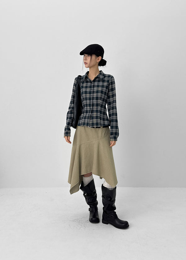 Moric Washed Uneven Midi Skirt (belt Set)