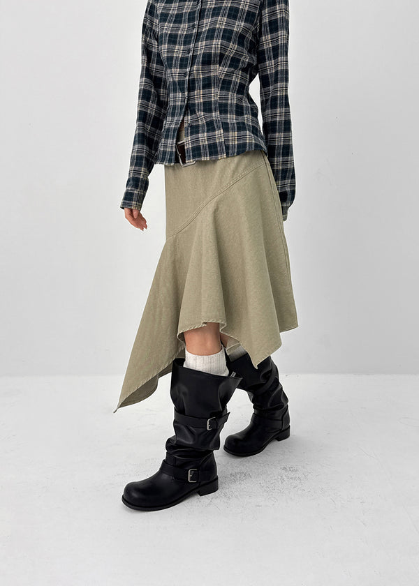 Moric Washed Uneven Midi Skirt (belt Set)