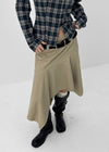 Moric Washed Uneven Midi Skirt (belt Set)