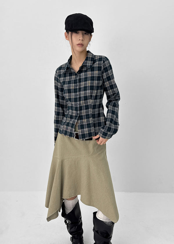 Moric Washed Uneven Midi Skirt (belt Set)