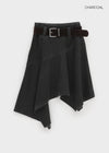 Moric Washed Uneven Midi Skirt (belt Set)