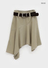 Moric Washed Uneven Midi Skirt (belt Set)