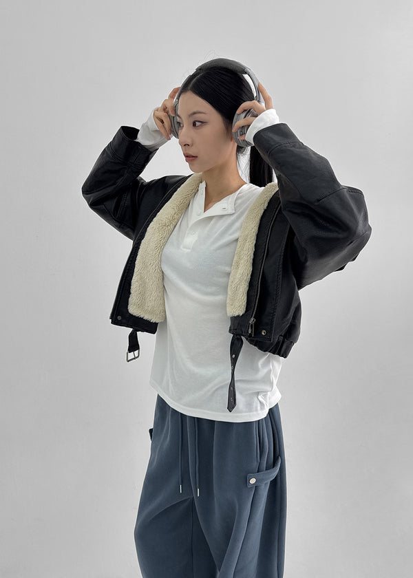 Shagle High-neck Fur Leather Jumper