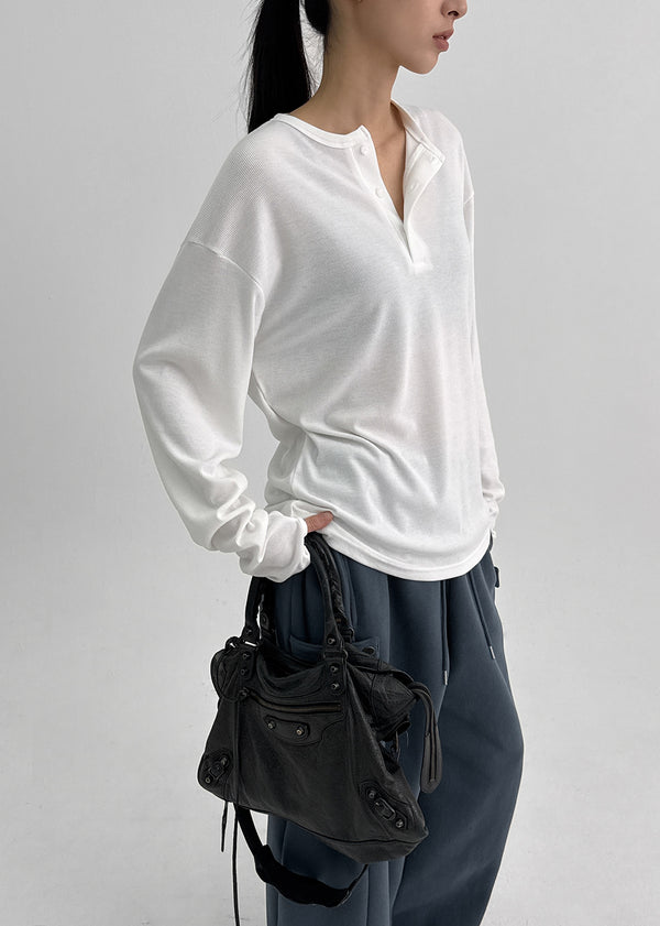 Romkang Henley Neck Loose Fit Warmer Long Sleeve T-shirt