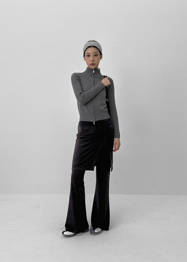 Nucat High Neck Two-way Ribbed Knit Zip-up
