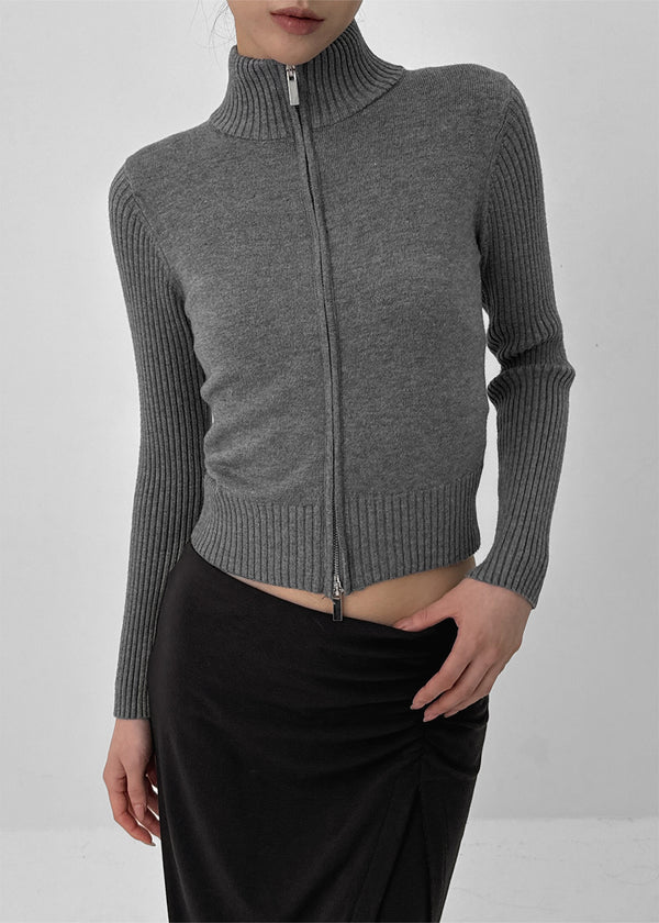 Nucat High Neck Two-way Ribbed Knit Zip-up