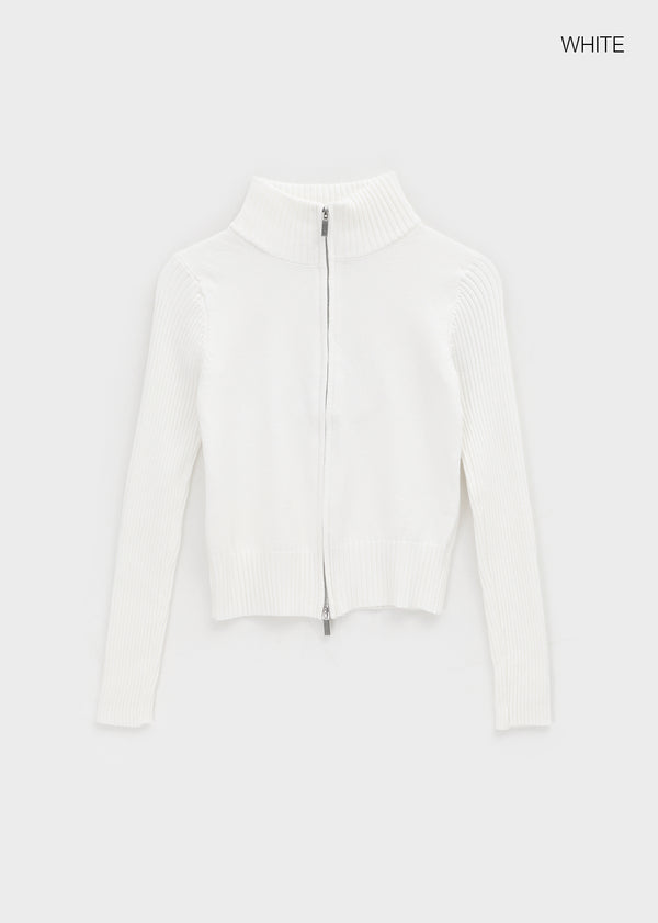 Nucat High Neck Two-way Ribbed Knit Zip-up