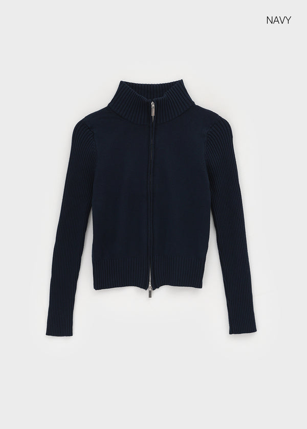 Nucat High Neck Two-way Ribbed Knit Zip-up