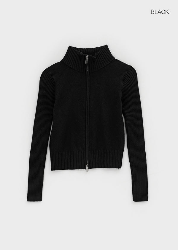 Nucat High Neck Two-way Ribbed Knit Zip-up