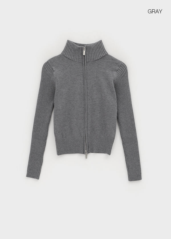 Nucat High Neck Two-way Ribbed Knit Zip-up